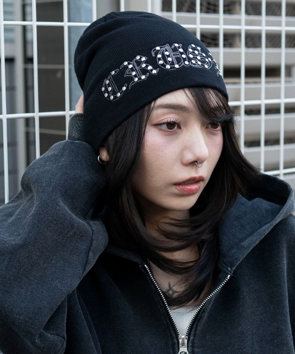 WEGO ロゴ刺繍スタッズビーニー 