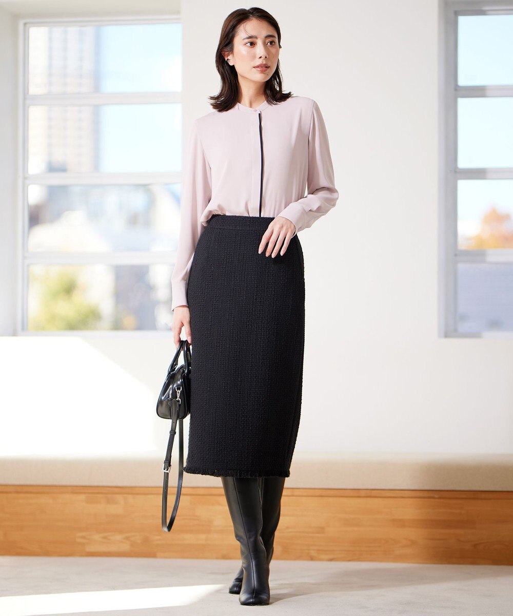 ICB 【WEB限定カラーあり・速乾・洗える】BackSatinAmunzen バンドカラーブラウス 