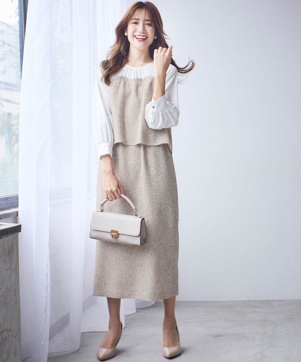 ANY SIS L 【洗える】ツイードコンビ ワンピース 