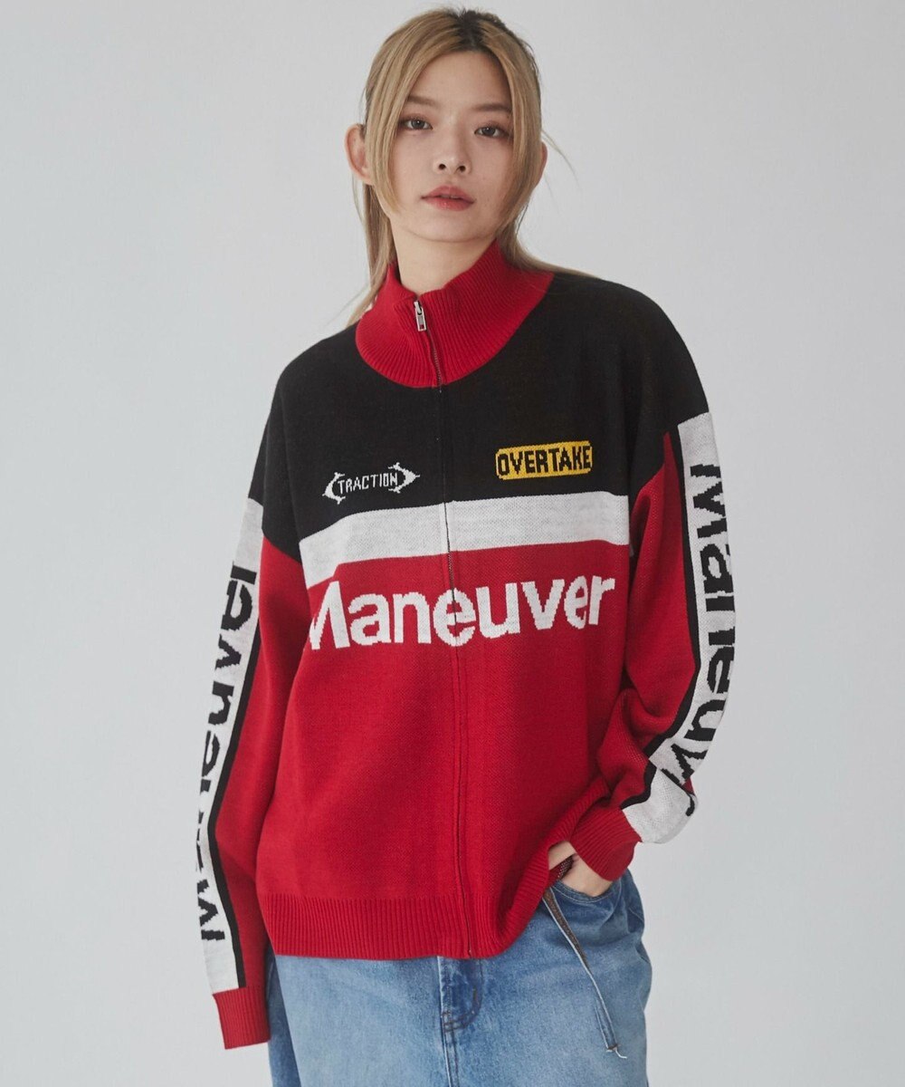 WEGO 【ユニセックス着用ITEM】レーシンググラフィックニットブルゾン 