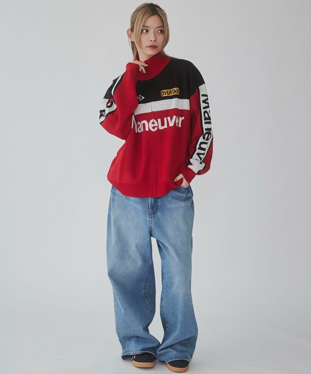 WEGO 【ユニセックス着用ITEM】レーシンググラフィックニットブルゾン 