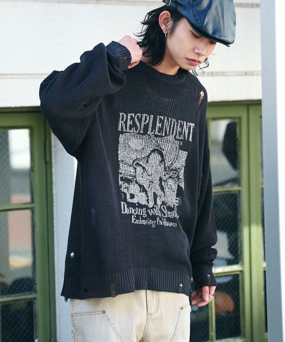 WEGO グラフィックダメージニットプルオーバー 