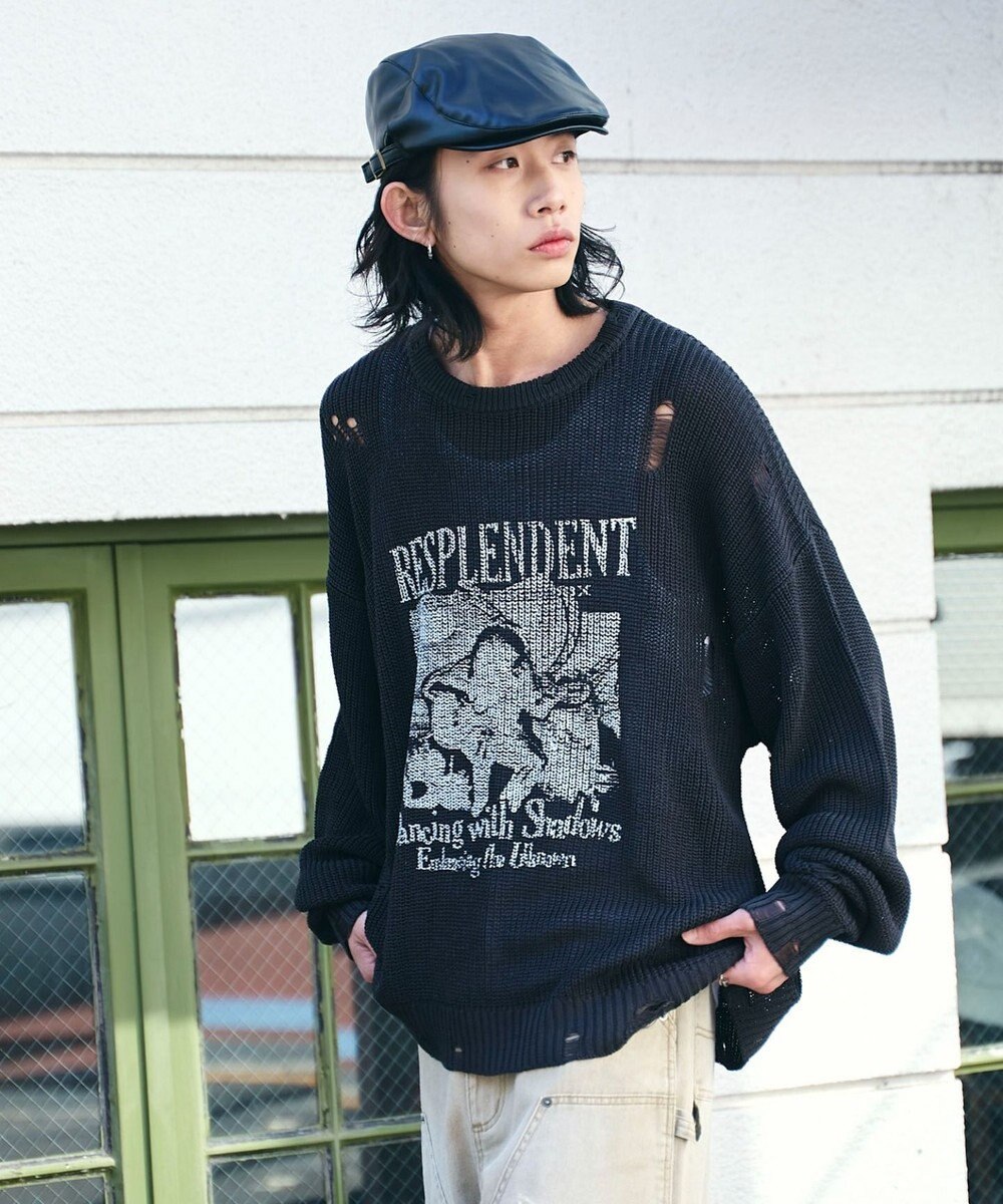 WEGO グラフィックダメージニットプルオーバー 