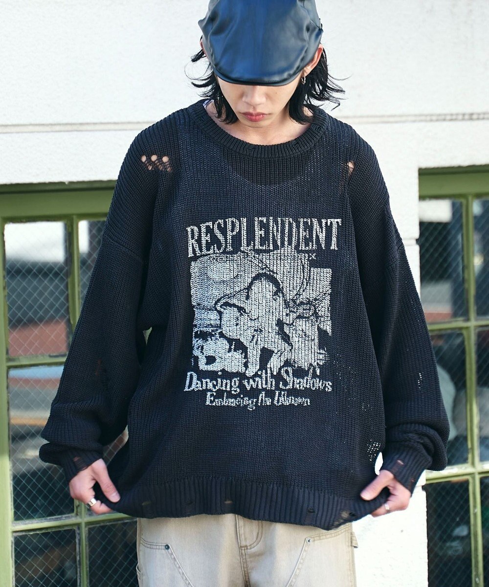 WEGO グラフィックダメージニットプルオーバー 