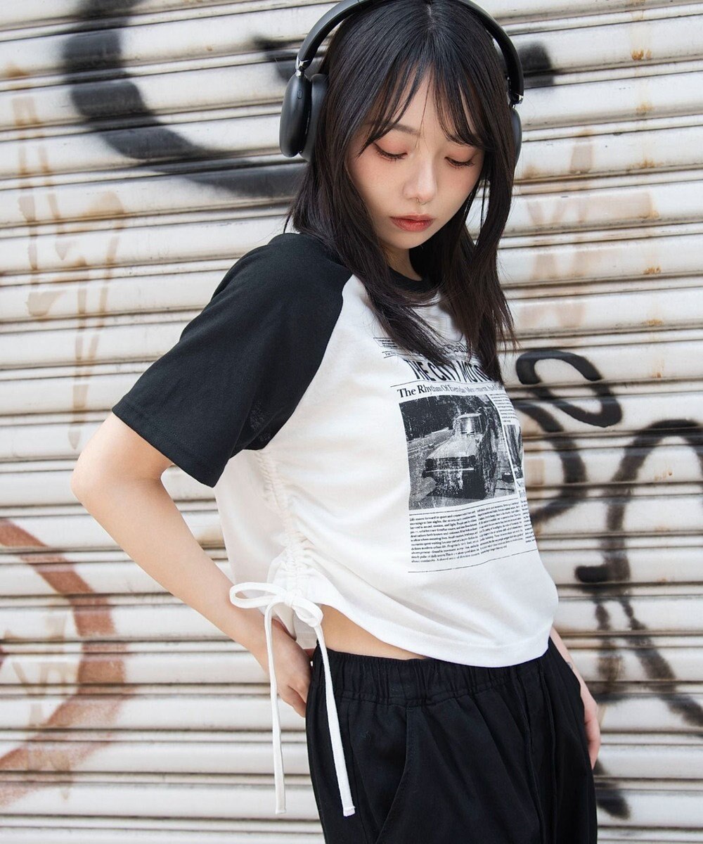 WEGO グラフィックサイドリボンドロストショートT 