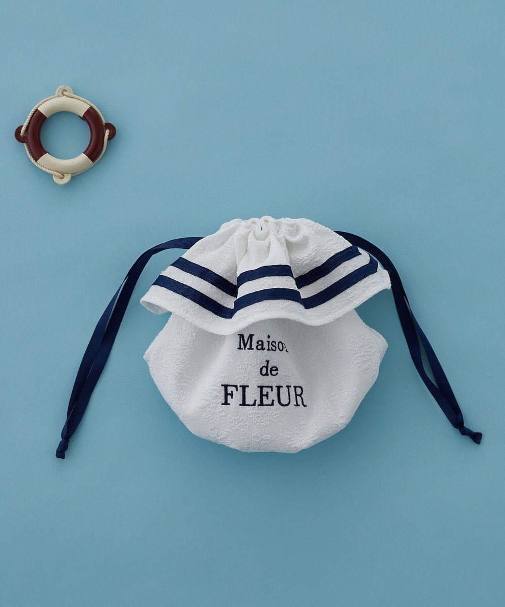 Maison de FLEUR ラインリボンジャカード巾着ポーチ 