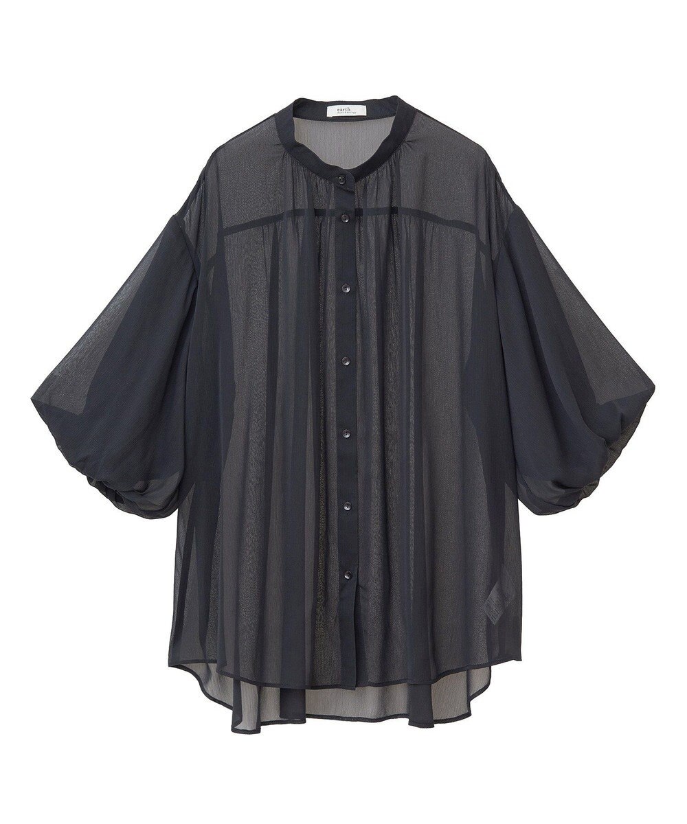 earth music&ecology バルーンスリーブシアーシャツ 