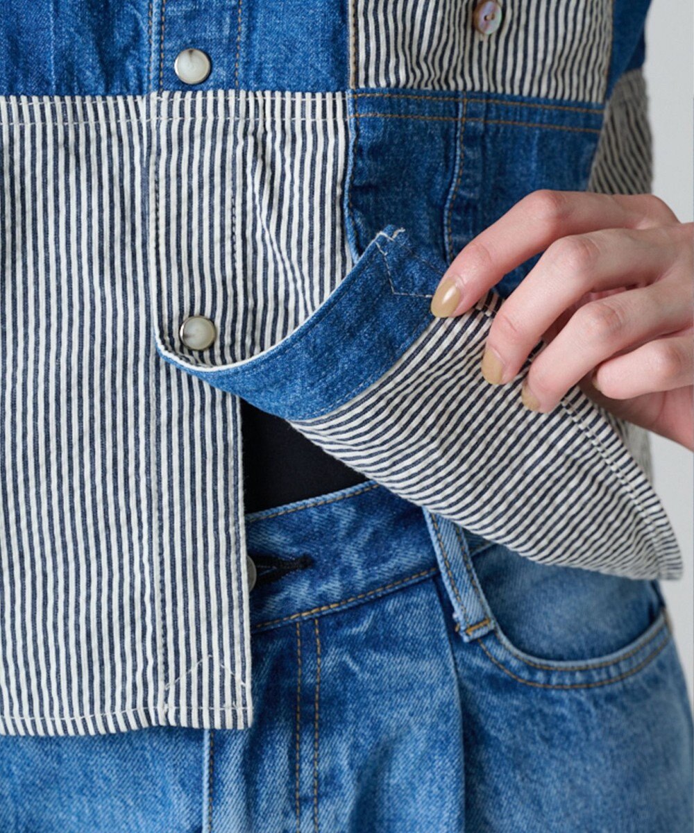 Ripo trenta anni PATCH WORK DENIM SH クロップド丈 デニムシャツ 