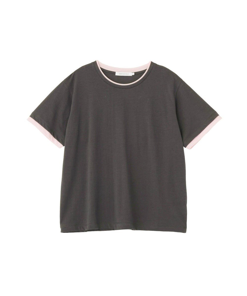 AMERICAN HOLIC 配色レイヤード風シアーＴシャツ 
