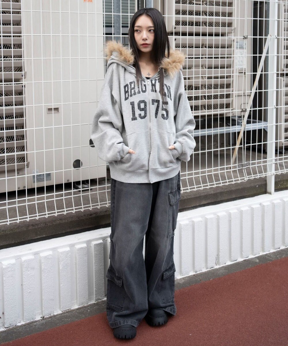 WEGO 裏起毛ファーフードBIGZIPパーカー 