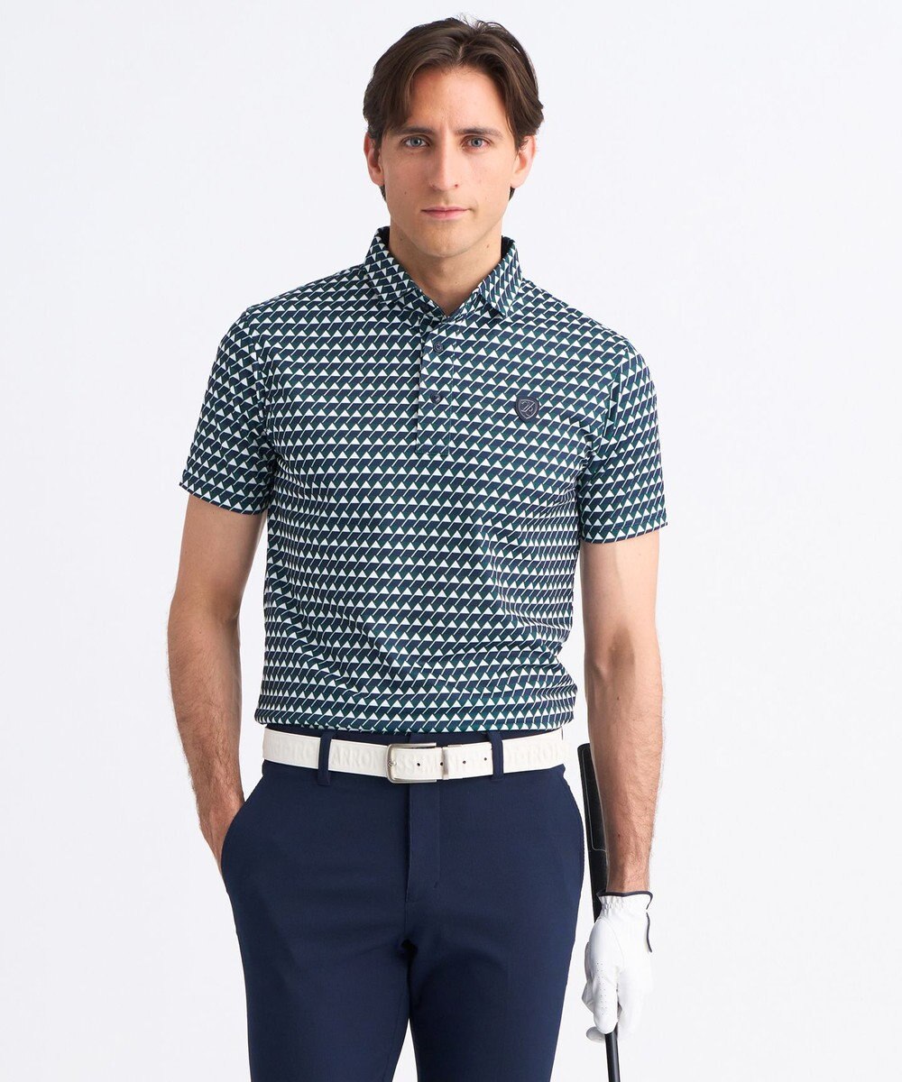 23区GOLF 【MEN】フラッグ総柄ポロシャツ 