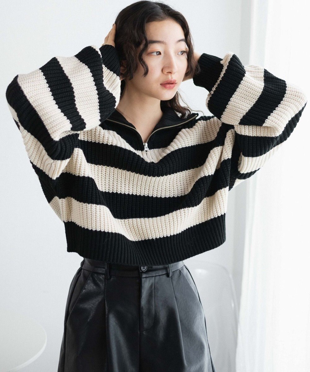 WEGO ハーフジップショートニットプルオーバー 