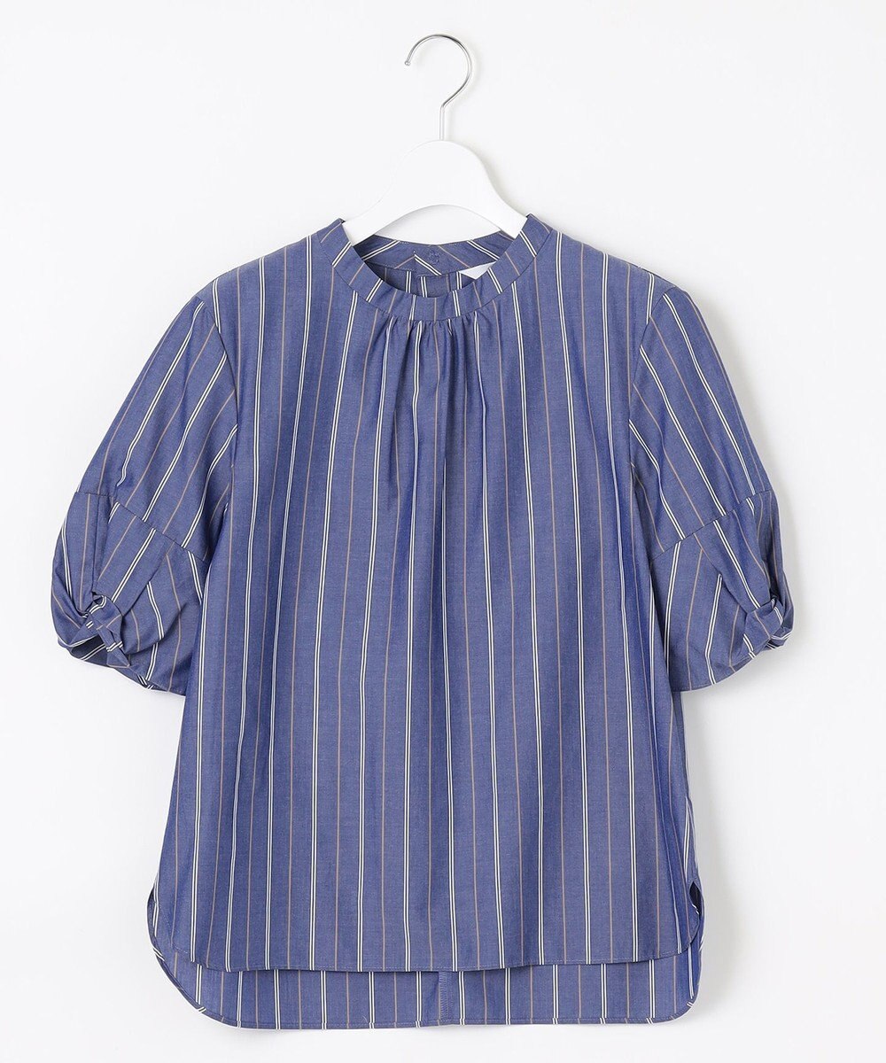 J.PRESS LADIES 【洗える】 セルロース タイプライター ストライプ スタンドカラー ブラウス 