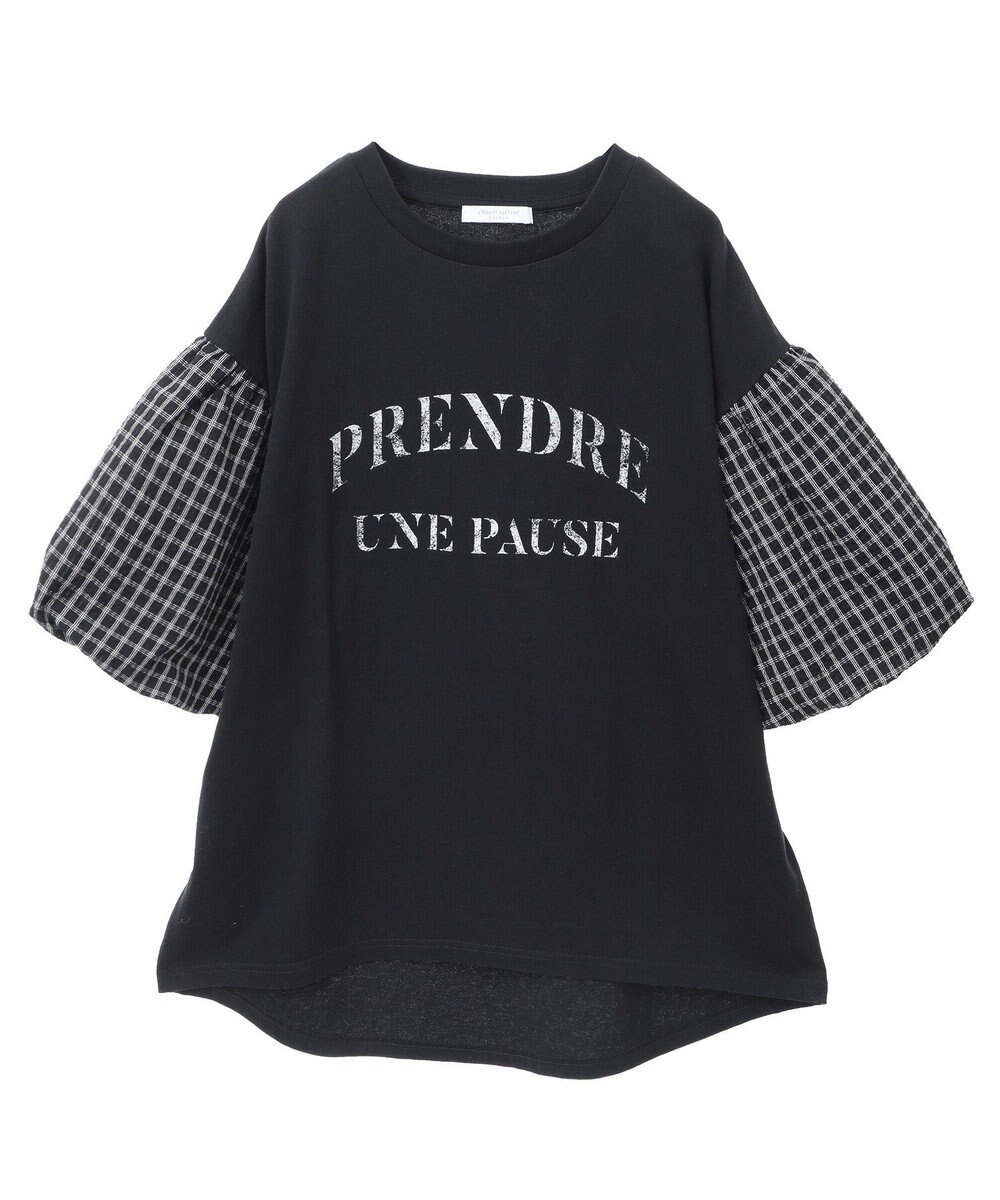 Green Parks チェックバルーンスリーブロゴチュニック 