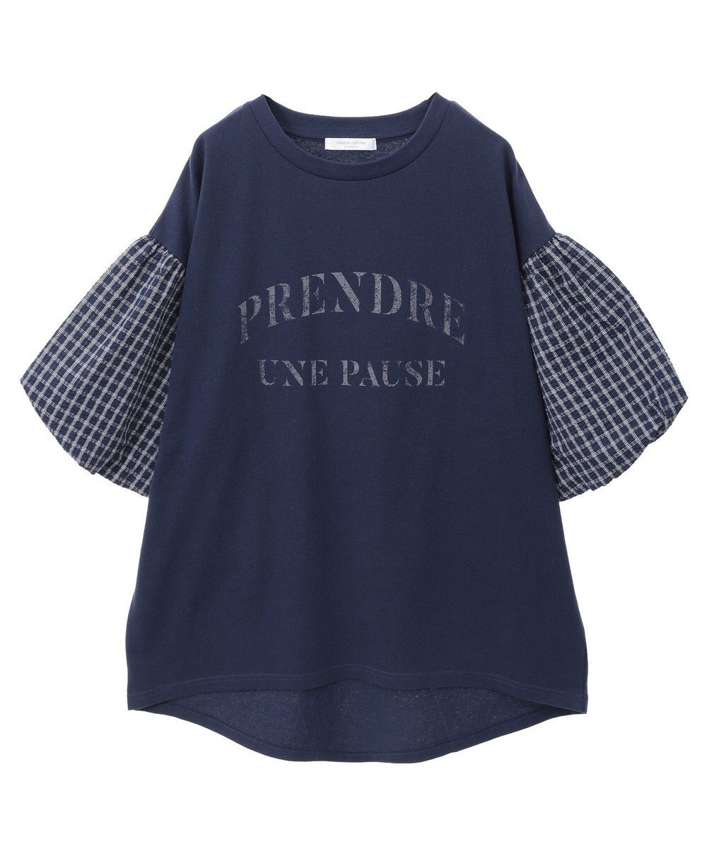 Green Parks チェックバルーンスリーブロゴチュニック 