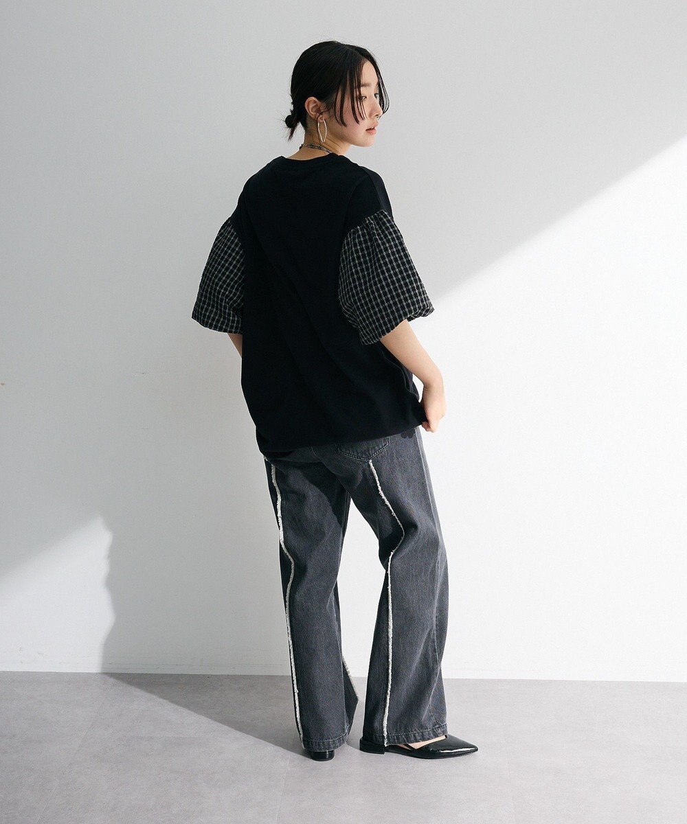 Green Parks チェックバルーンスリーブロゴチュニック 