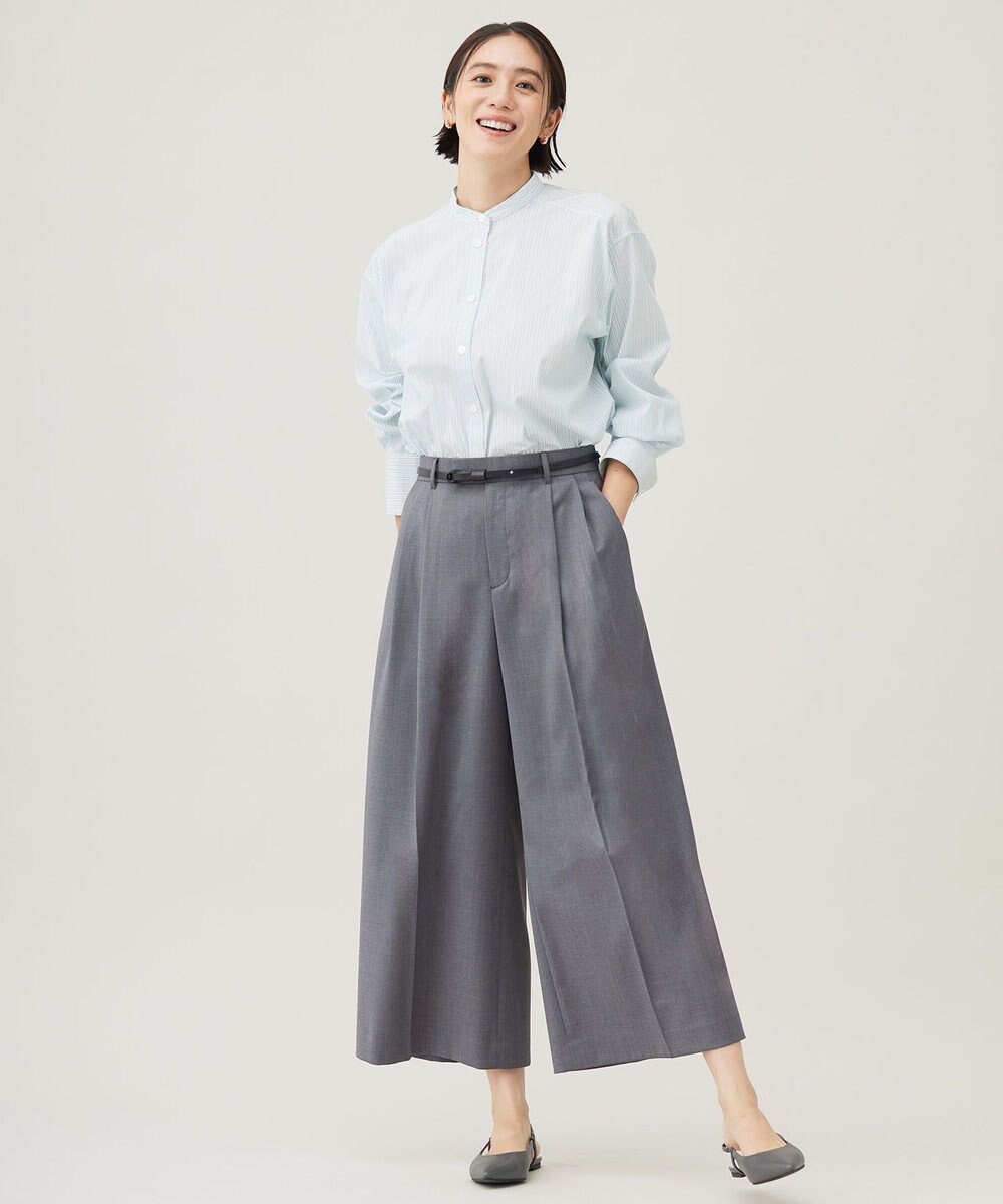 自由区 S 【洗える】TWラチネストレッチワイドクロップド パンツ 