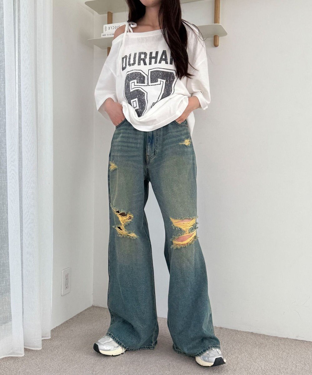 WEGO ダメージワイドデニムパンツ 