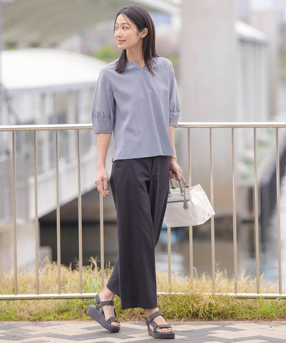 J.PRESS LADIES L 【洗える】リネンストレッチ ワイド パンツ 