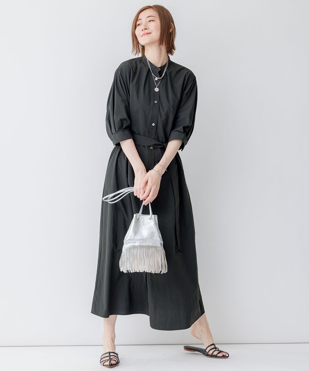 23区 【洗える】マットナイロンタフタ シャツワンピース 