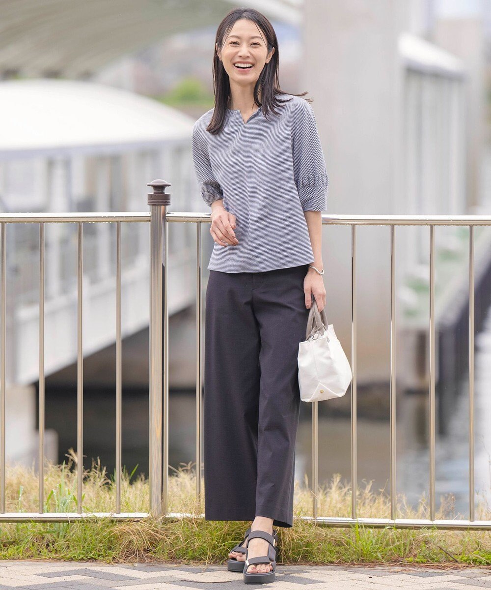 J.PRESS LADIES L 【洗える】リネンストレッチ ワイド パンツ 