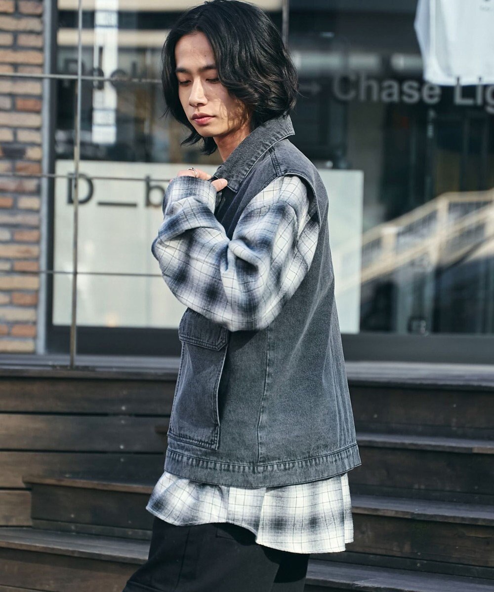 WEGO 【ユニセックス着用ITEM/MLサイズ展開】ワーカーズデニムベスト 