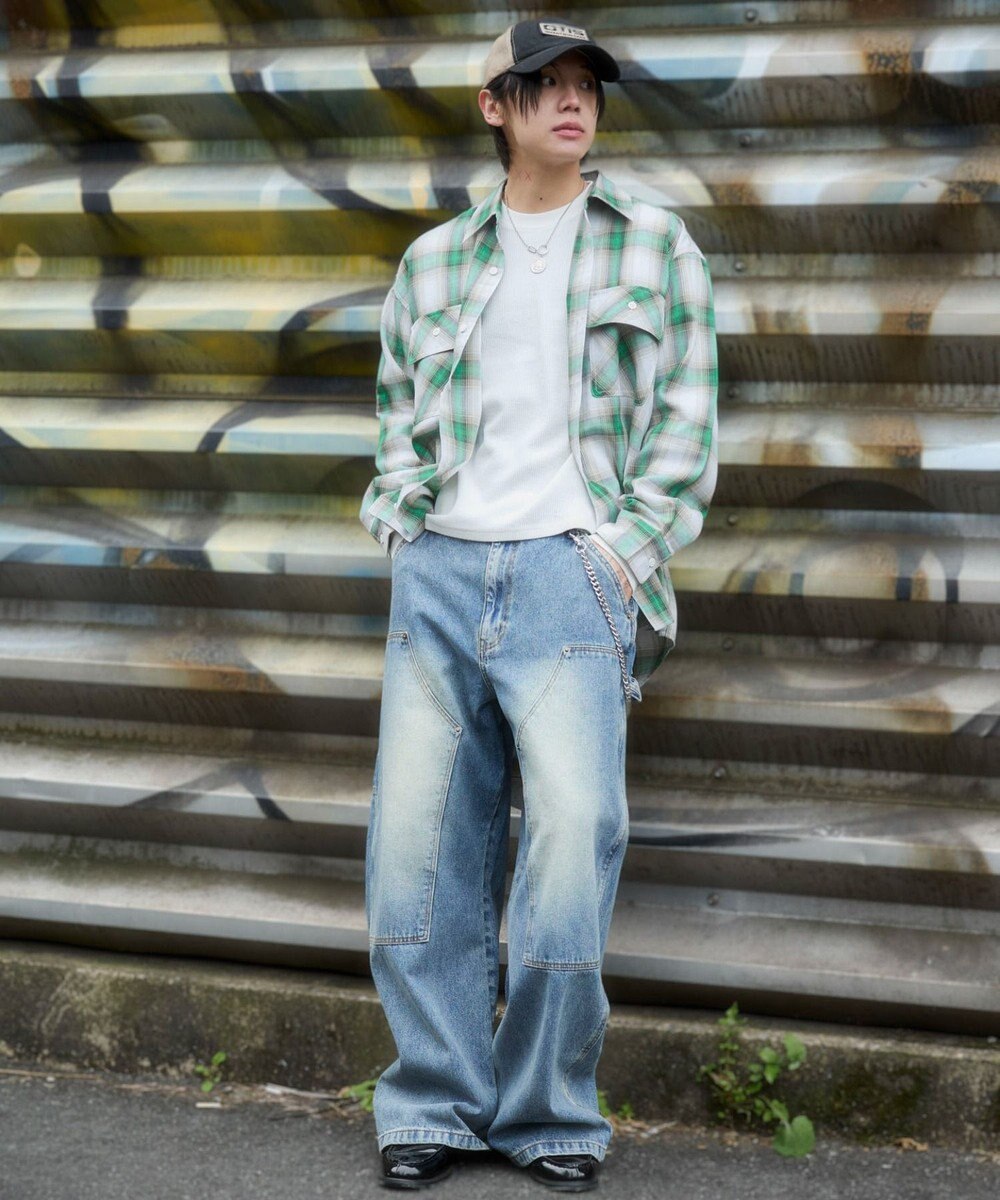 WEGO 【ユニセックス着用ITEM/SMLサイズ展開】オンブレチェックシャツ（LS） 