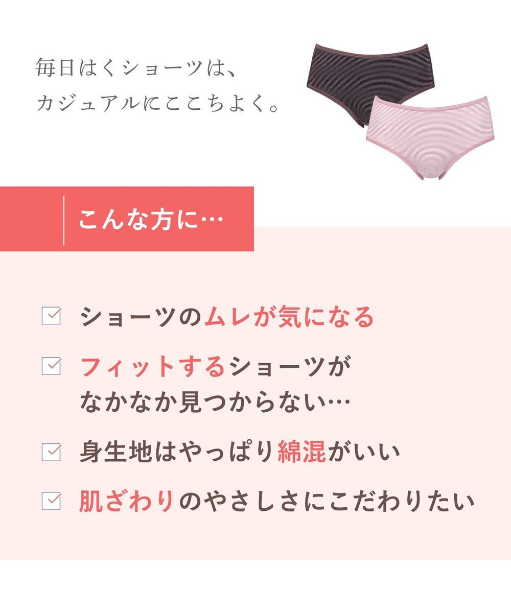 Wing ショーツ 綿混(身生地部) ここちよいフィット感 ムレにくい(身生地部) 【デイリーフィット 綿混ボーダー】 はきこみ丈ふつう EC2650 ウイング／ワコール 