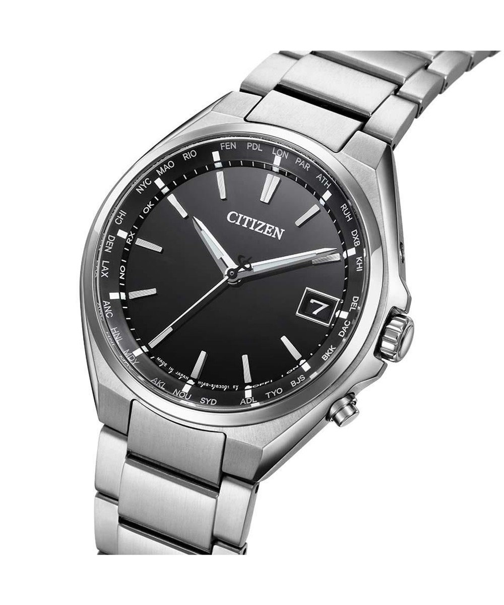 CITIZEN 【新生活に】ATTESA ワールドタイム電波時計。オンオフ使えるデザイン。就活 ビジネス ギフトにぴったり。 ブラック