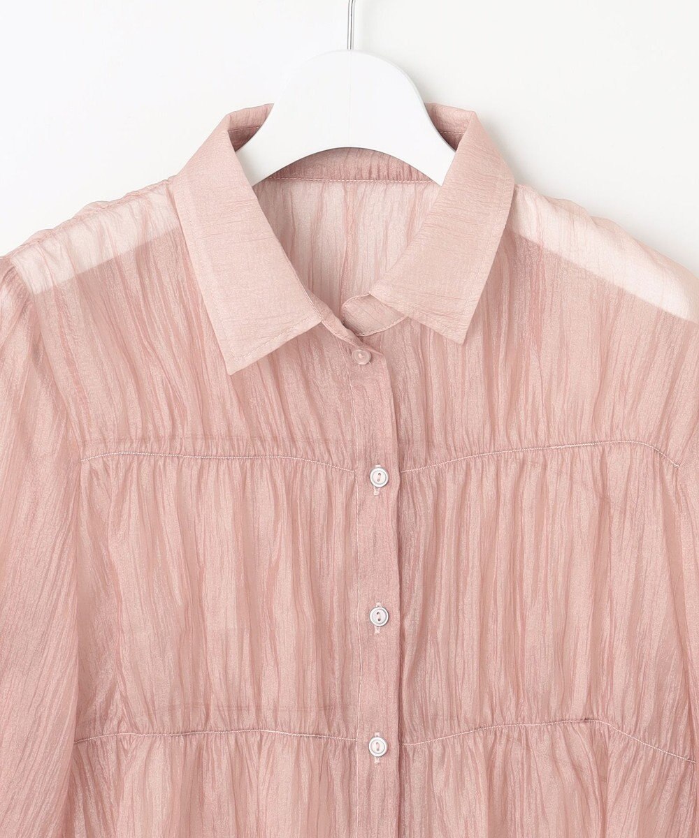 Feroux 【洗える】シャーリング シアーシャツ 