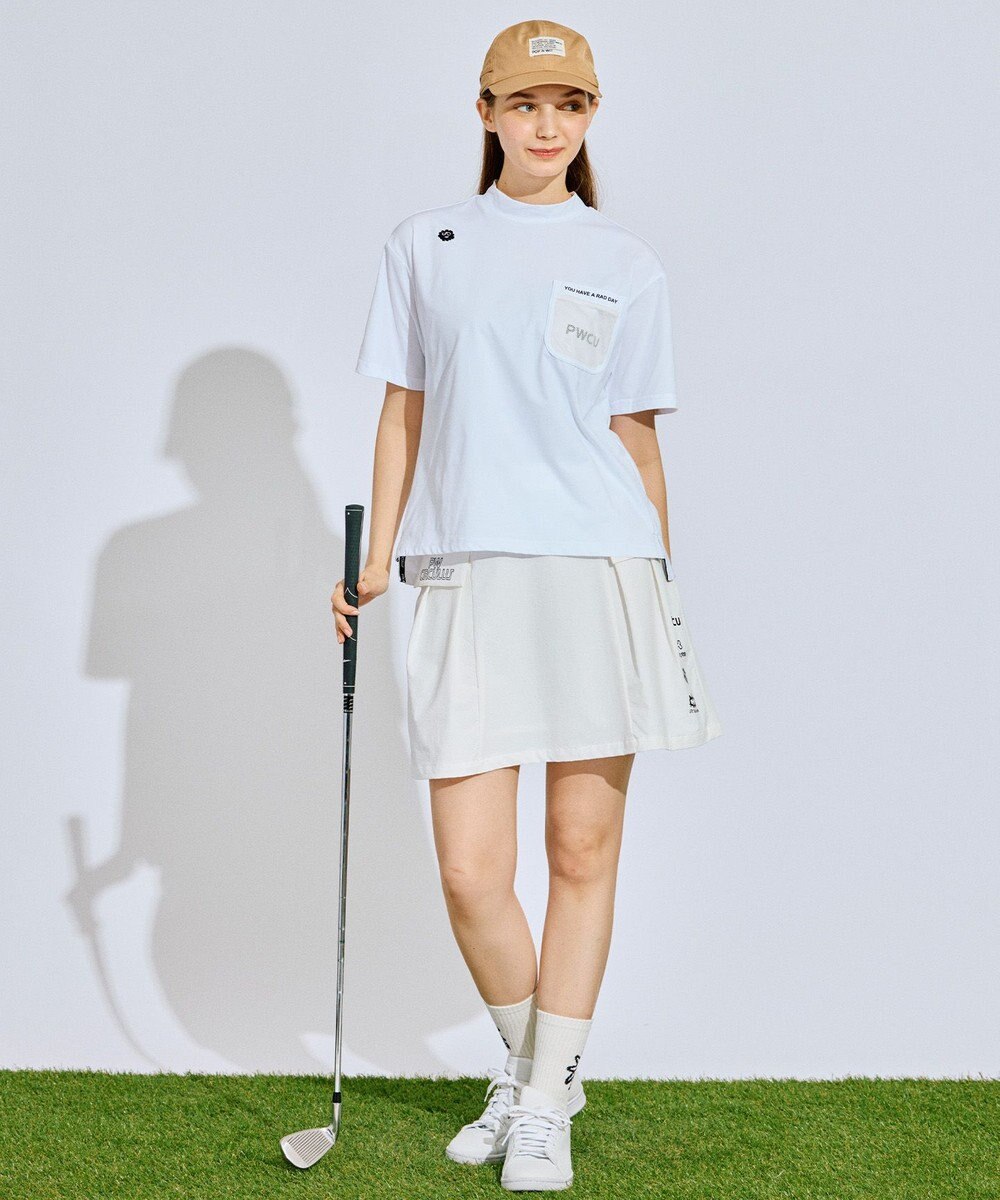PW CIRCULUS 【吸水速乾 / UV遮蔽率99% UVカット / ストレッチ】【WOMEN】メッシュポケットモックネックT ゴルフウェア レディース 