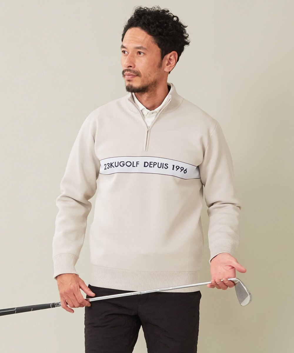 23区GOLF 【MEN】【 蓄熱裏地付き/ウォッシャブル】ロゴ ダブルジャガードニット 