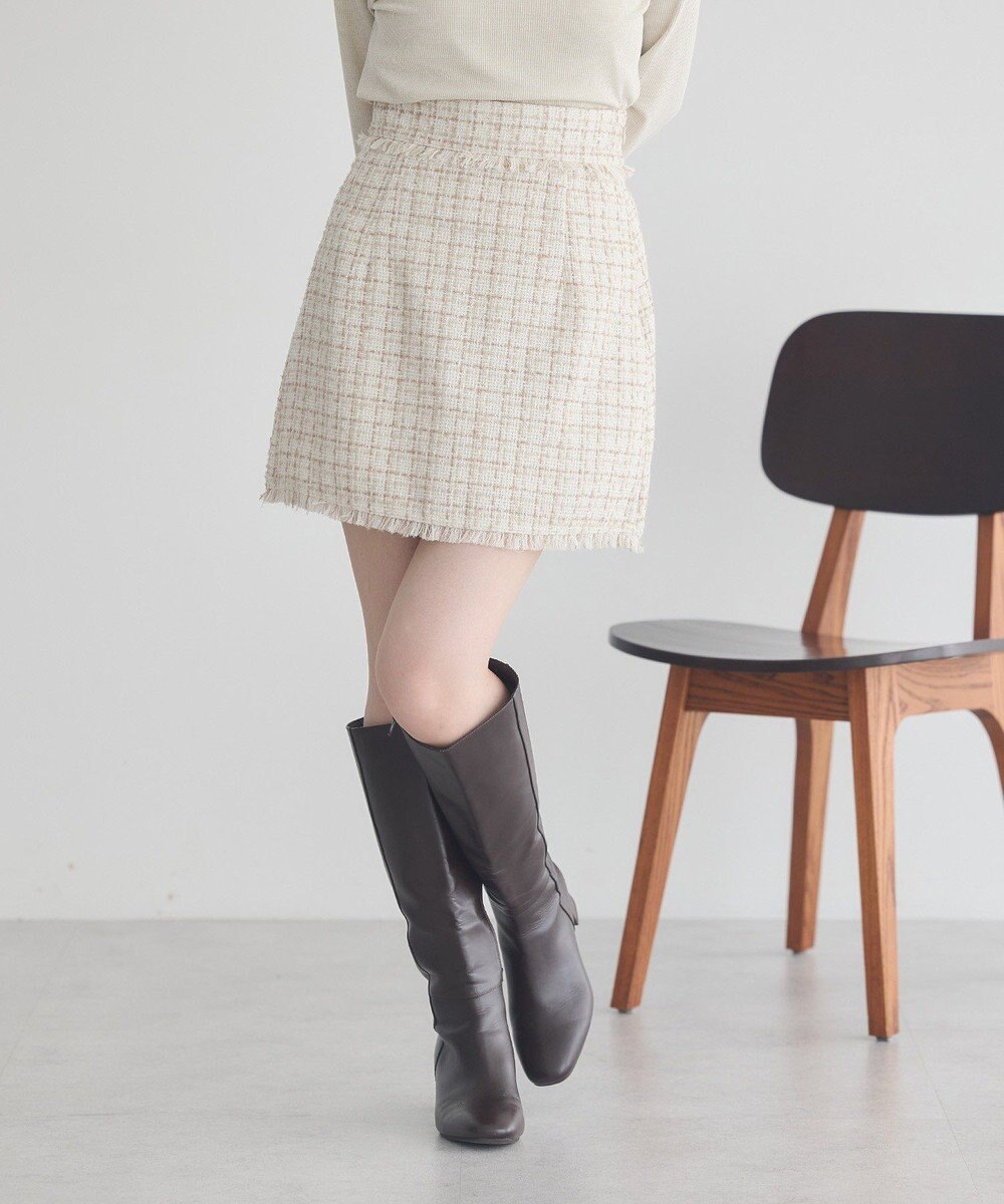earth music&ecology 【セットアップ可】フリンジツイードミニスカート 