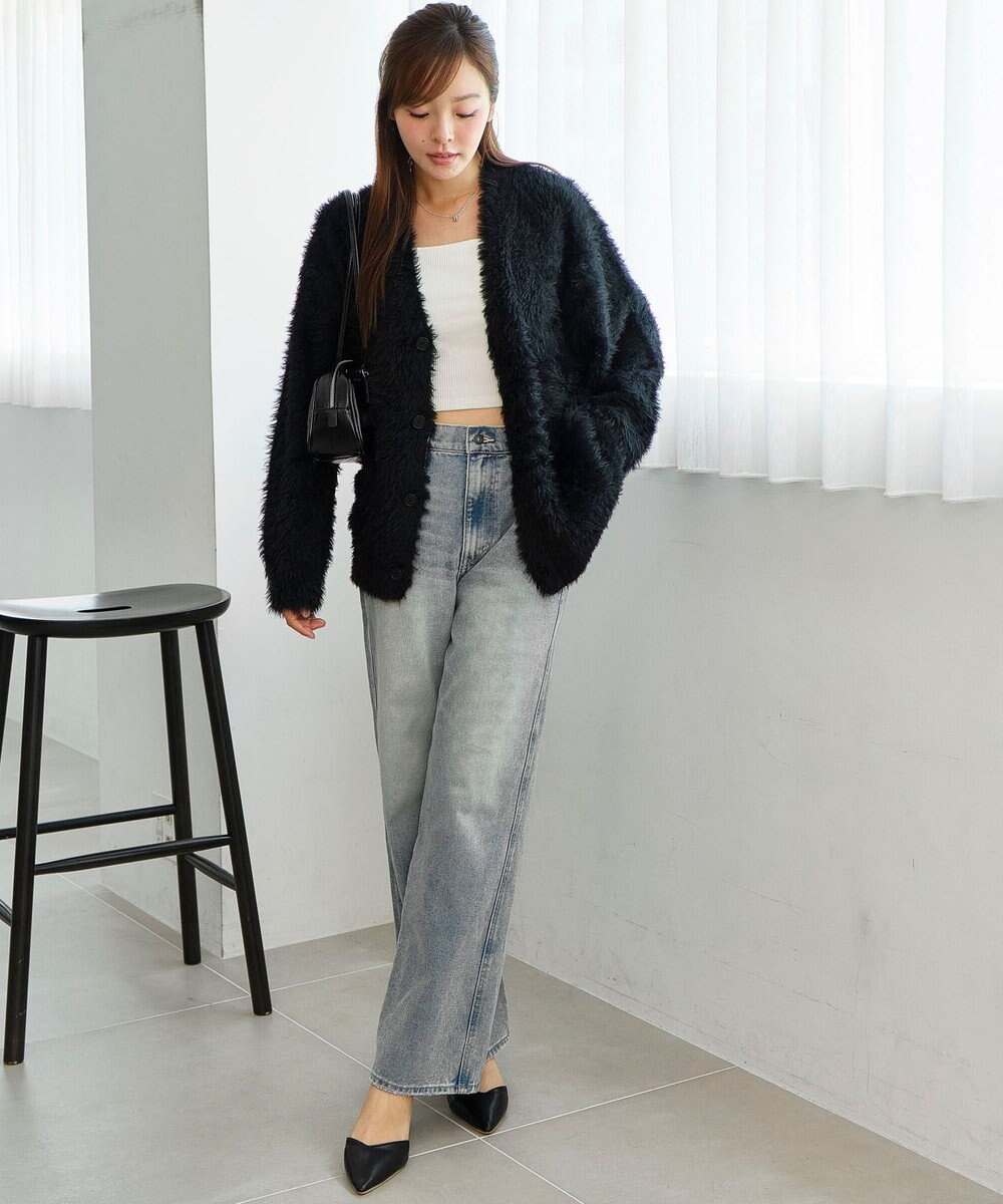 WEGO 【2025秋冬新作/ユニセックス着用ITEM/SMLサイズ展開】フェザーニットカーディガン 