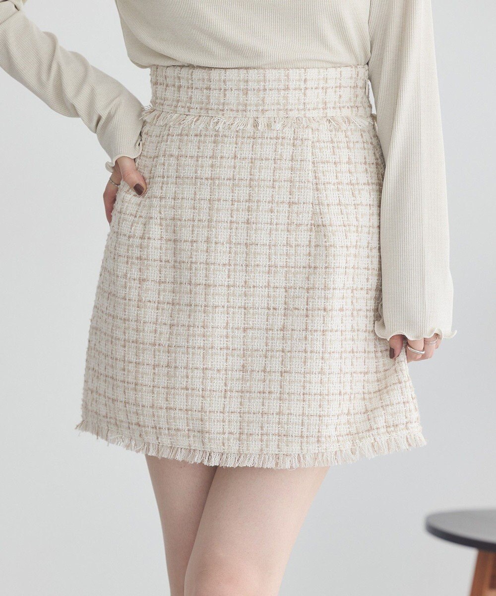 earth music&ecology 【セットアップ可】フリンジツイードミニスカート 