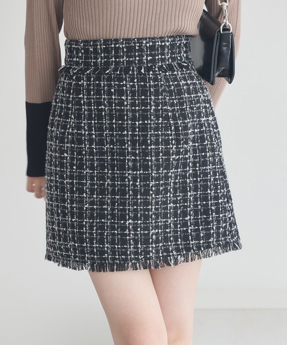 earth music&ecology 【セットアップ可】フリンジツイードミニスカート 