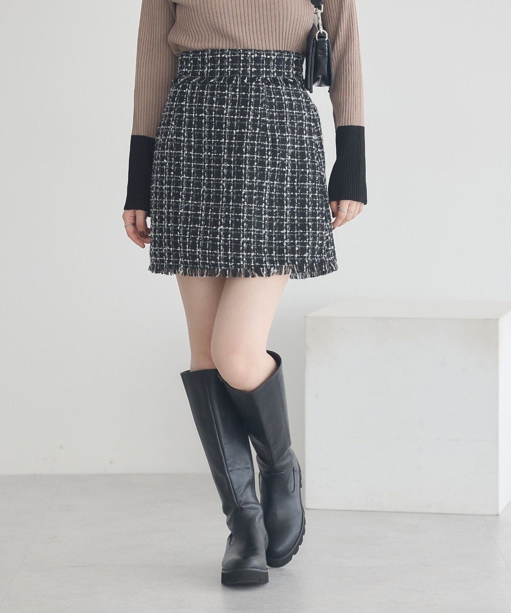 earth music&ecology 【セットアップ可】フリンジツイードミニスカート 