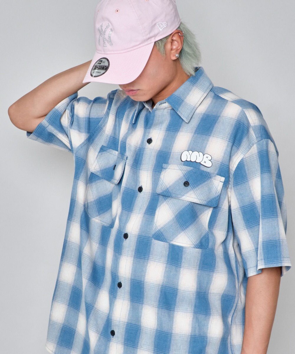 WEGO 【ユニセックス着用ITEM/MLサイズ展開】イラストオンブレチェックシャツ（SS） 