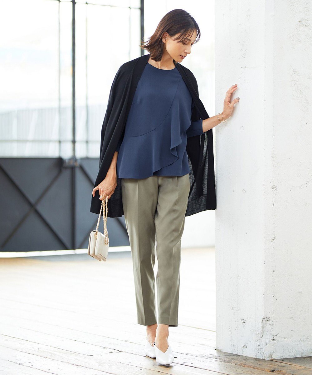 ICB 【WEB限定カラーあり・洗える】エステルダブルクロス 長袖ラッフルブラウス 