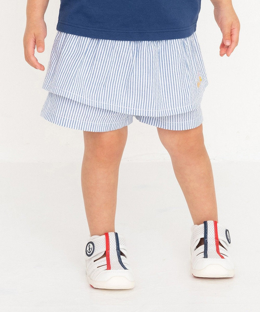 MIKI HOUSE HOT BISCUITS 【80-120cm】 ストライプ キュロットスカート ブルー
