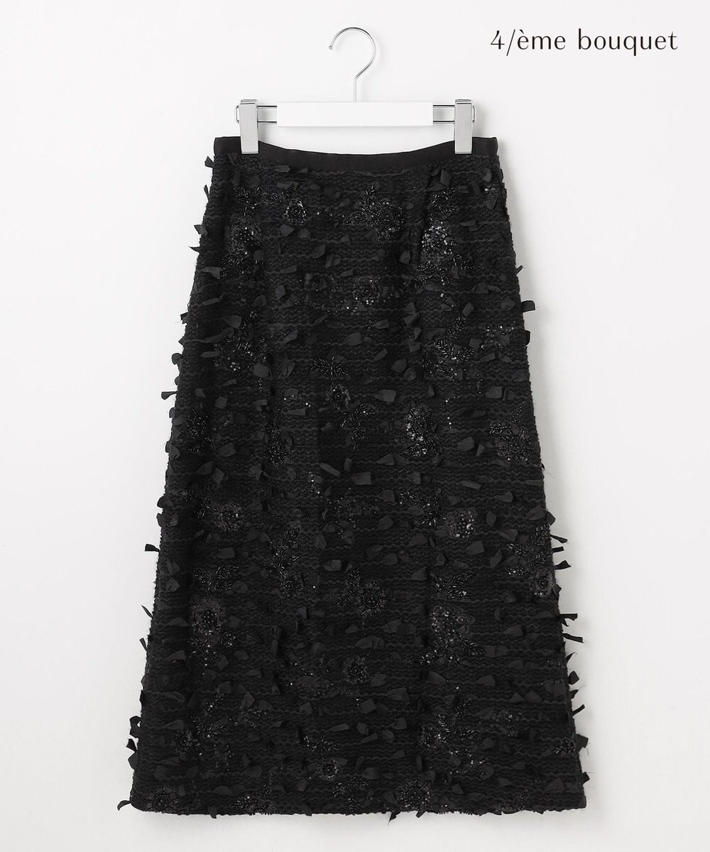 自由区 【カトリエムブーケ】Tweed a fleurs et rubans リボンツイードスカート 