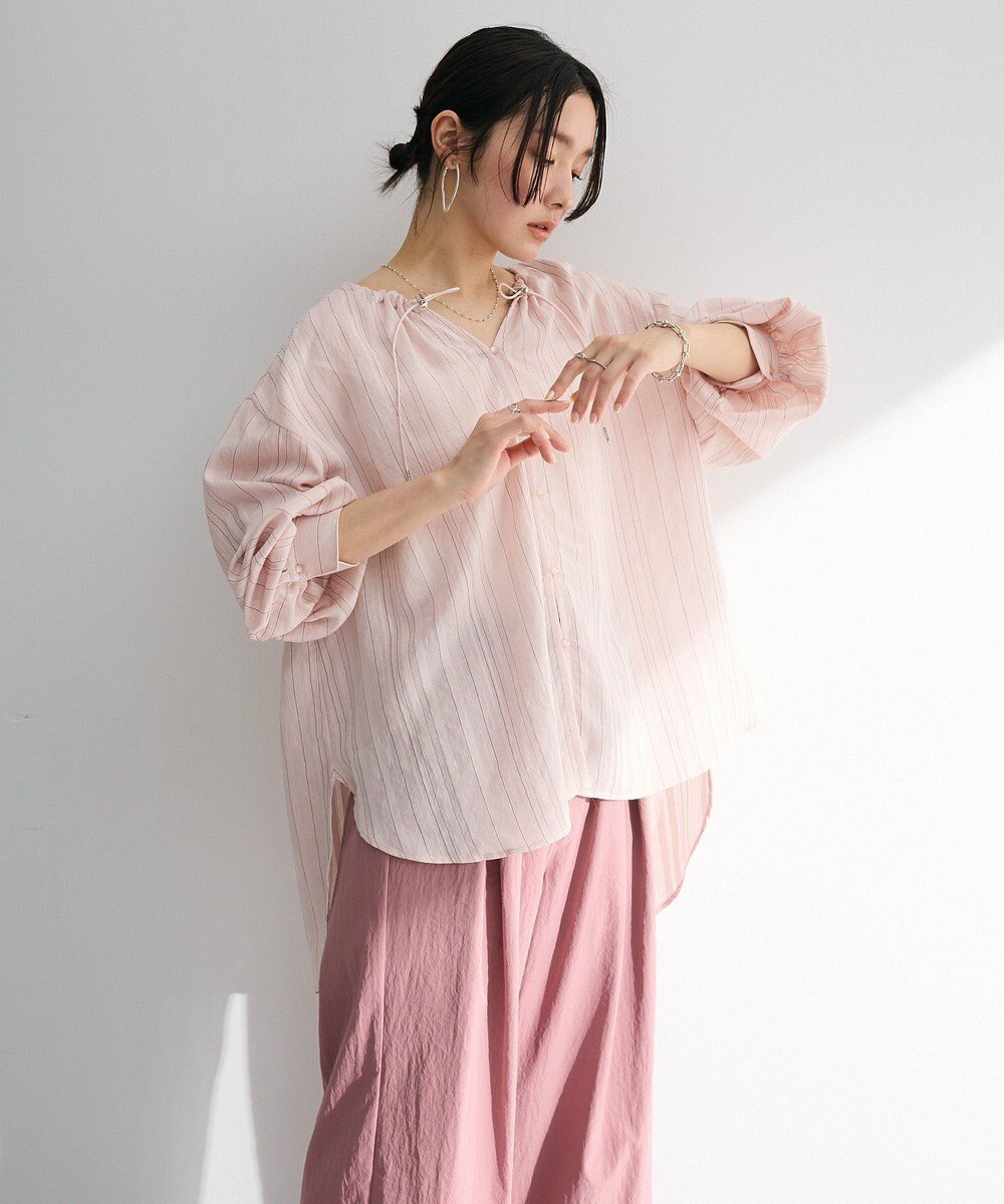 Green Parks ドロストネックシアーストライプチュニック 