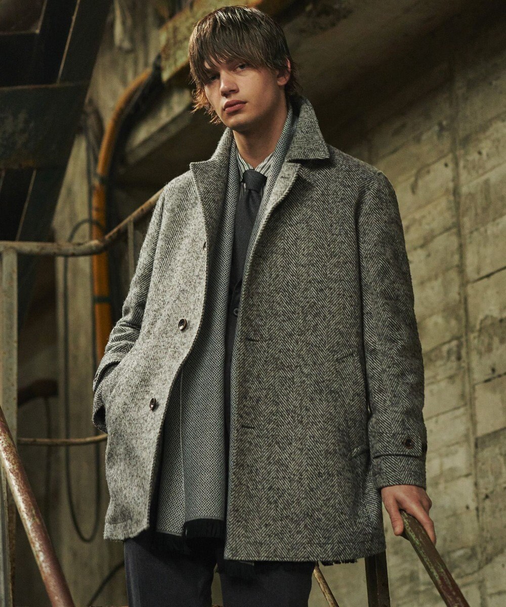 JOSEPH ABBOUD 【尾州産カシミヤブレンド素材/軽量】カシミヤブレンドアルパカヘリンボーン ステンカラーコート 