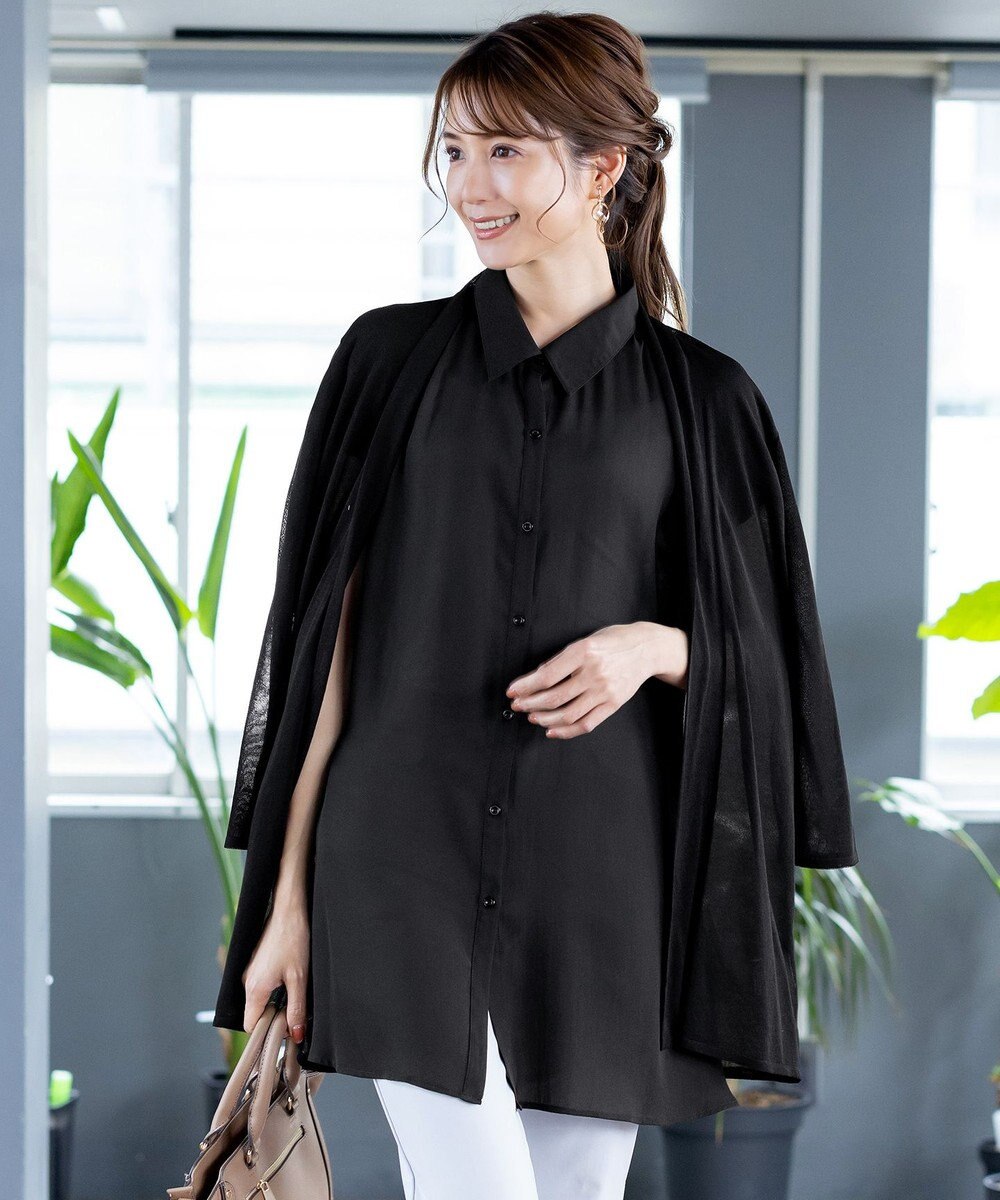 Tiaclasse L 【洗える】フレンチスリーブシャツチュニックブラウス 