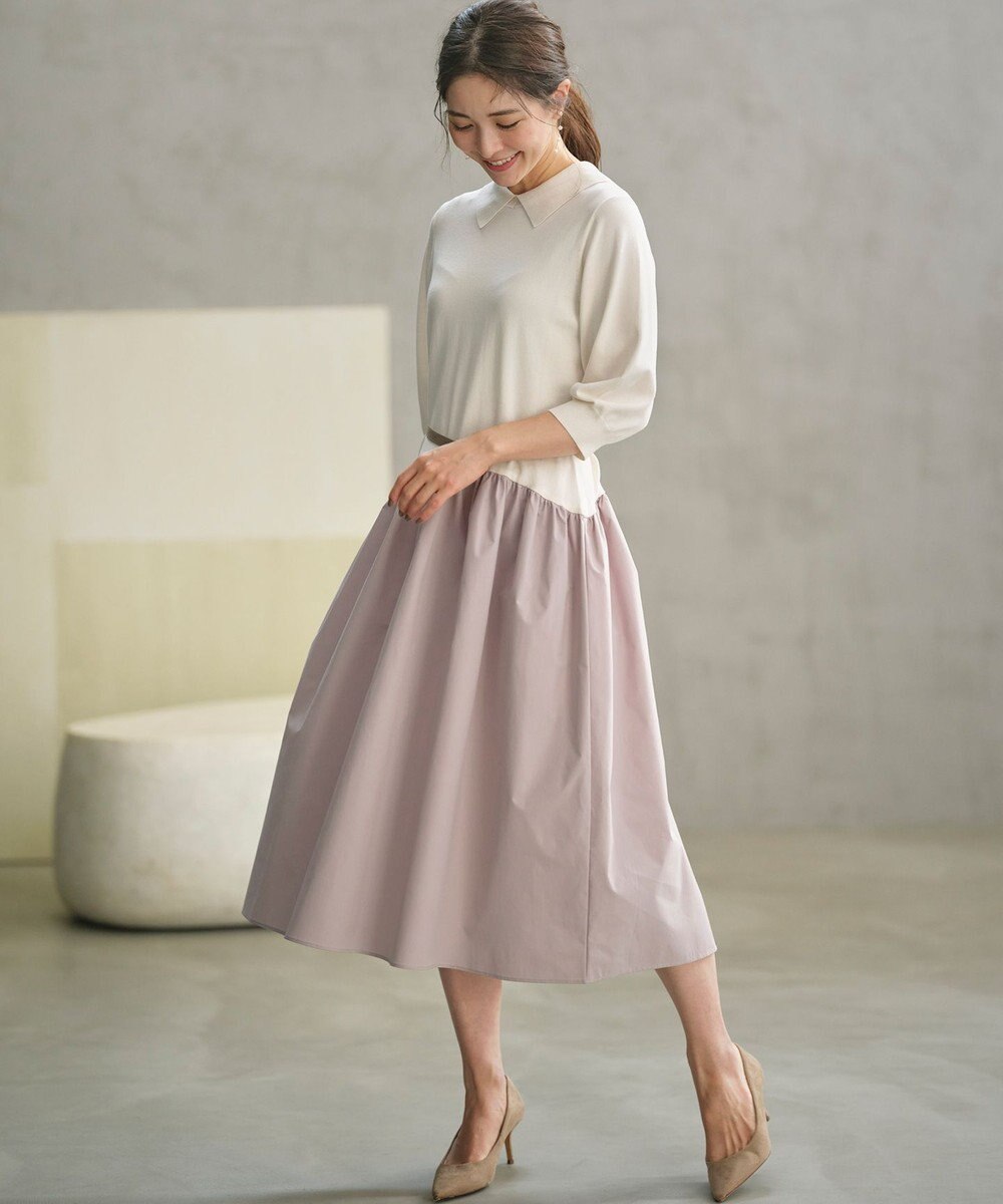 組曲 襟付きドッキング ニットワンピース 