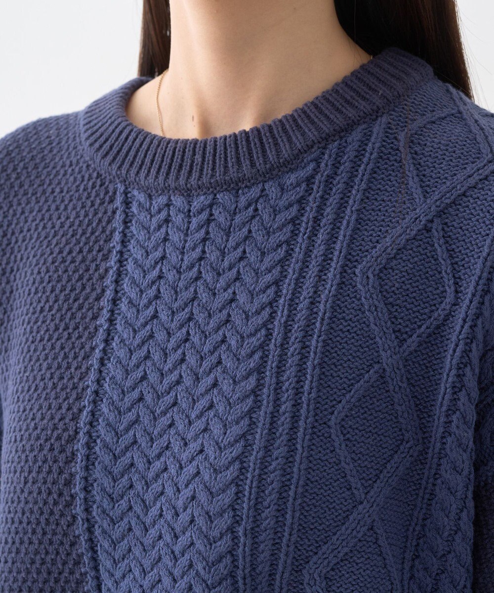 earth music&ecology 【洗濯機洗い可】アンチピリングC/Aパッチワークケーブルニット 