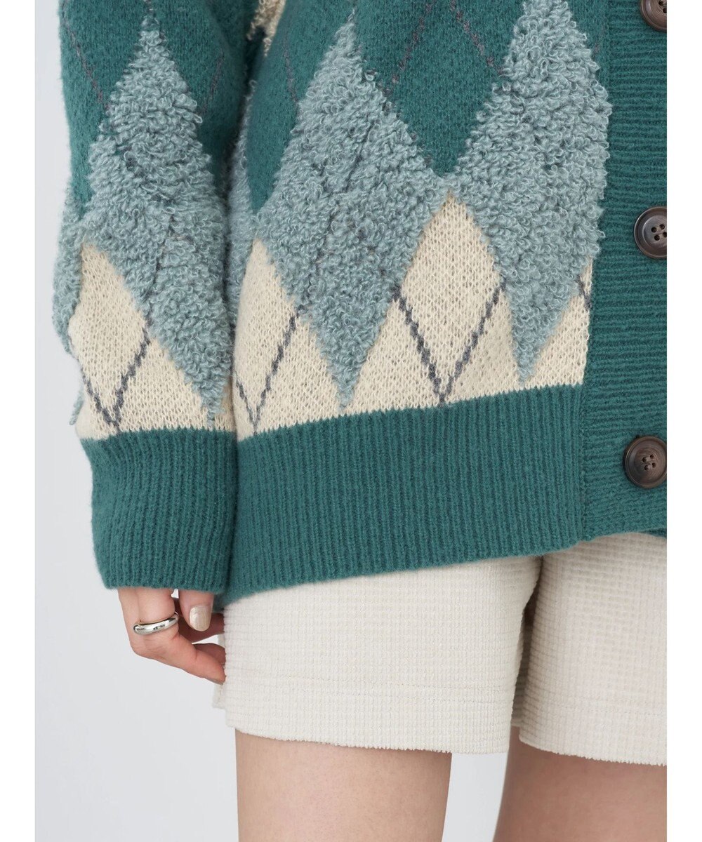 earth music&ecology ループ編みアーガイルカーディガン 