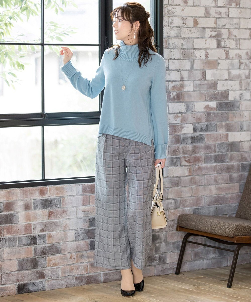 Tiaclasse L 【洗える】もっちり柔らかいリブタートルプルオーバーニット 