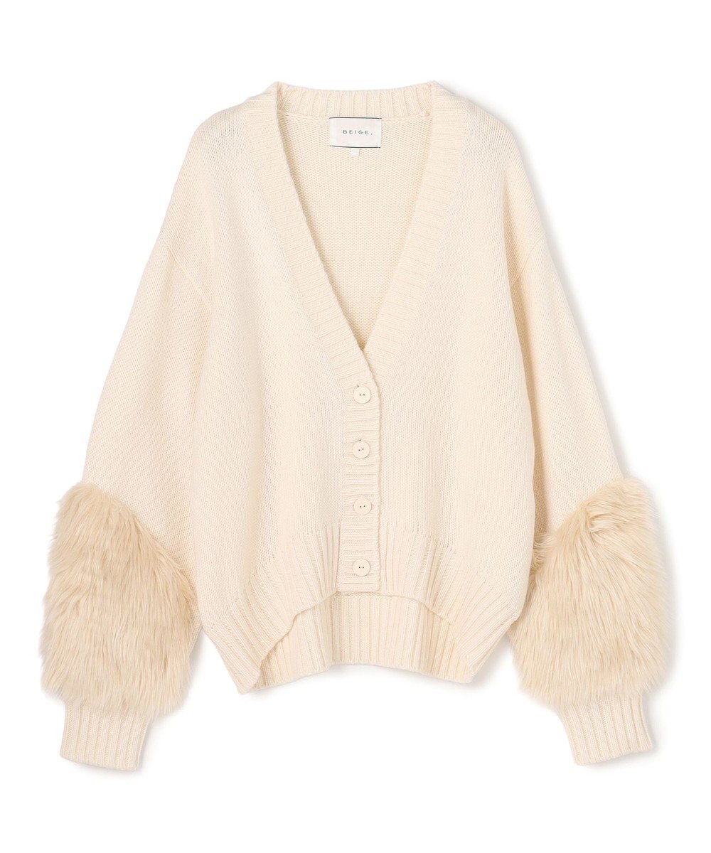 BEIGE， 【洗える】CHESTER / フェイクファーVネックカーディガン 