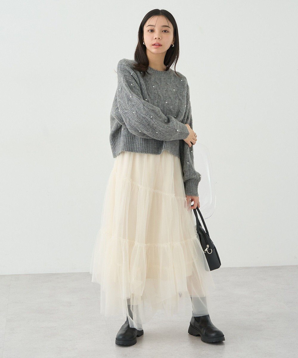 earth music&ecology パール＆ケーブルニットプルオーバー 